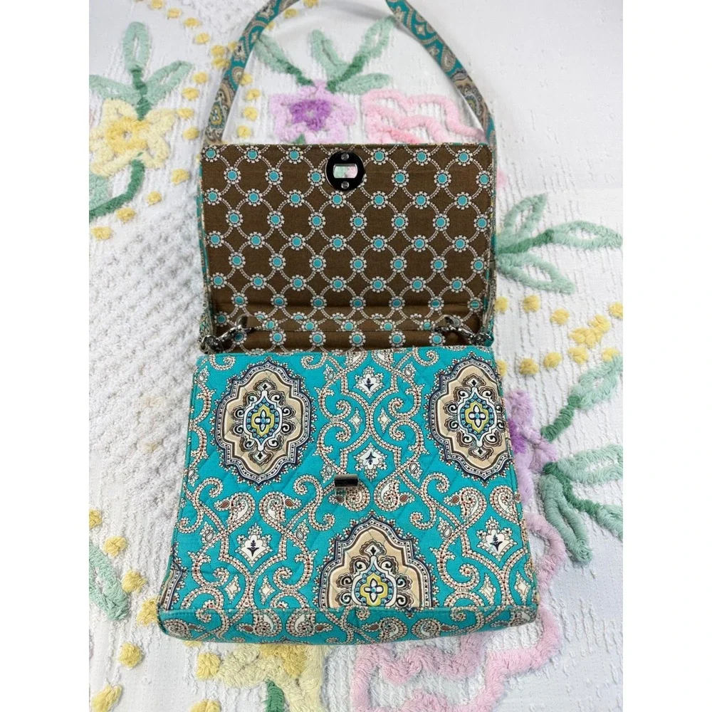 Vera Bradley Shoulder Bag Teal Paisley Pattern Flap‎ Top Closure - Picture 4 of 8